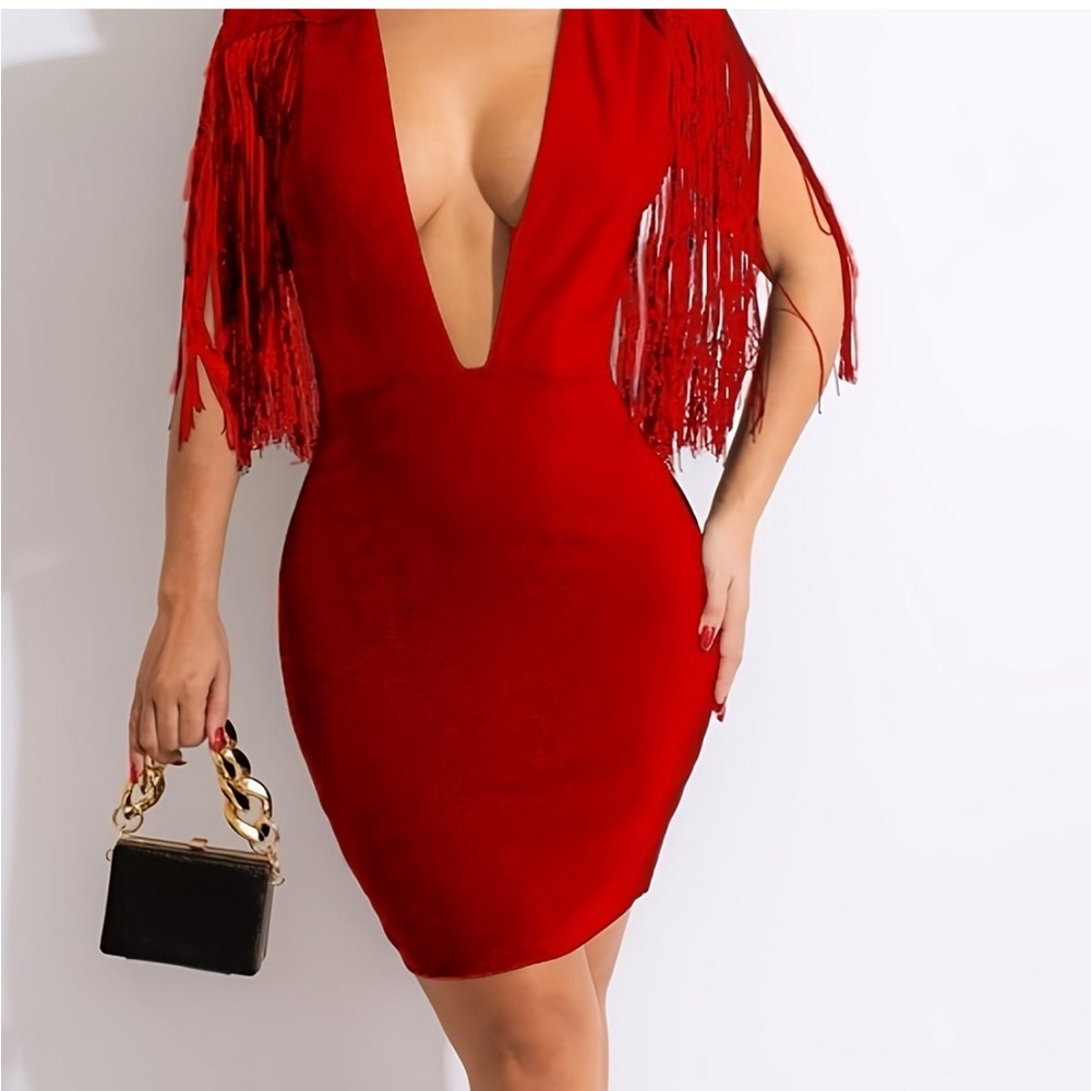 Symphony Red Dress with Plunging Neckline Size Medium